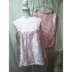 Pink Pajama 2-Piece Inner Most Embroidery Large Cami Pant Satin